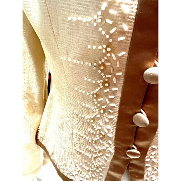 Papell Petites 4P Ivory Silk Beaded Jacket Textured Vintage Cocktail City Chic - Picture 8 of 12